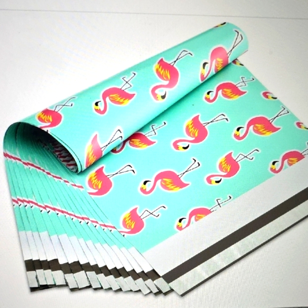 🆕️ 14 PIECE BUNDLE: (10) 10x13  FLAMINGO 🦩 POLY MAILERS & (4) TISSUE SHEETS